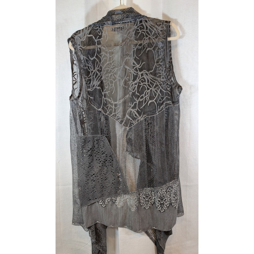 ADORE Boho Gray Mesh Lace Vest Sleeveless Duster Asymmetric Open XL - Picture 5 of 6